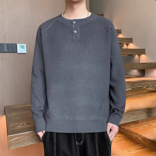 Herren Strickpullover mit umschaltbarem Kragen und hochwertiger Textur EB