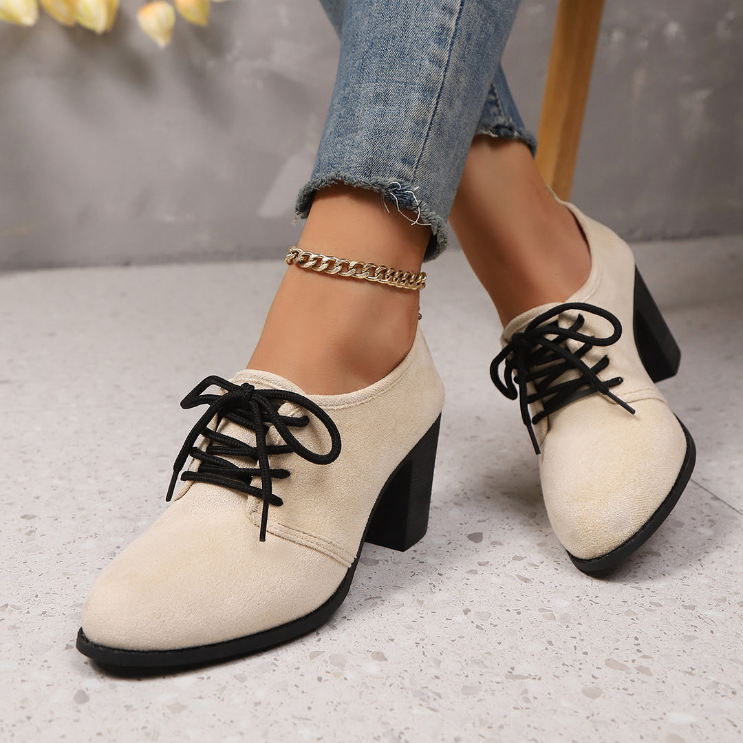 Damen elegante Plateau-Schnürschuhe mit modischem Blockabsatz und komfortablem Fußbett EB