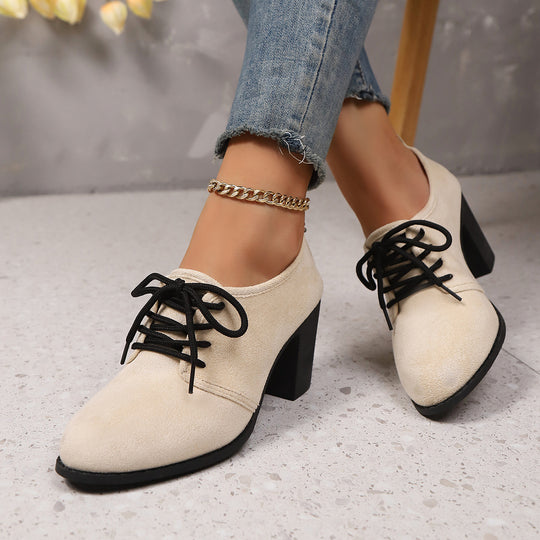 Damen elegante Plateau-Schnürschuhe mit modischem Blockabsatz und komfortablem Fußbett EB