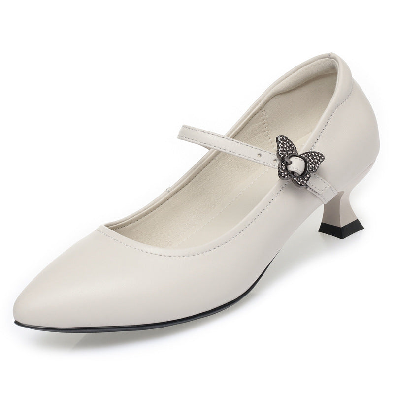 Damen Mary Jane Pumps mit verstellbarem Riemen und eleganter Schmuckschmetterling EB