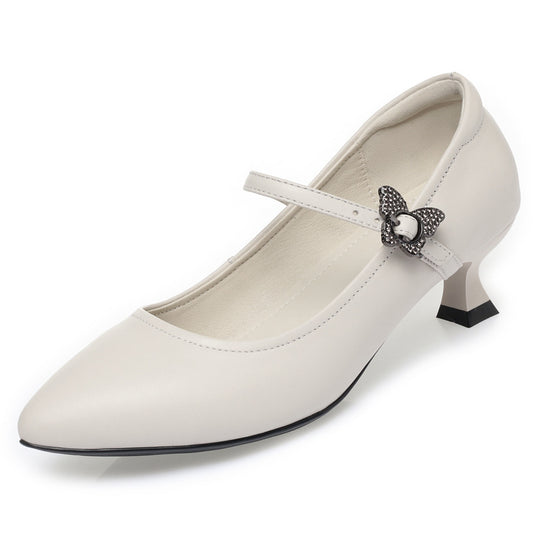 Damen Mary Jane Pumps mit verstellbarem Riemen und eleganter Schmuckschmetterling EB