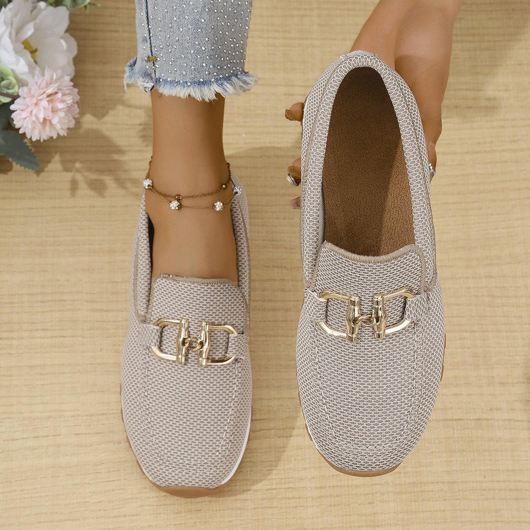 Damen Komfortable Slip-Ons mit atmungsaktivem Mesh-Obermaterial und stilvollen Schnallen EB