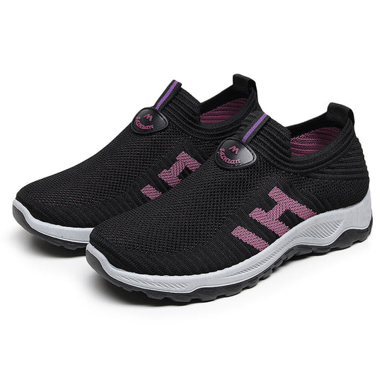 Damen Bequeme Slip-On Laufschuhe mit atmungsaktiver Strickoberfläche EB