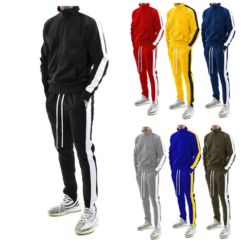 Herren nan schlankes Trainingsset mit Stehkragen, Reißverschlussjacke und tailliertem Kordeljogger EB