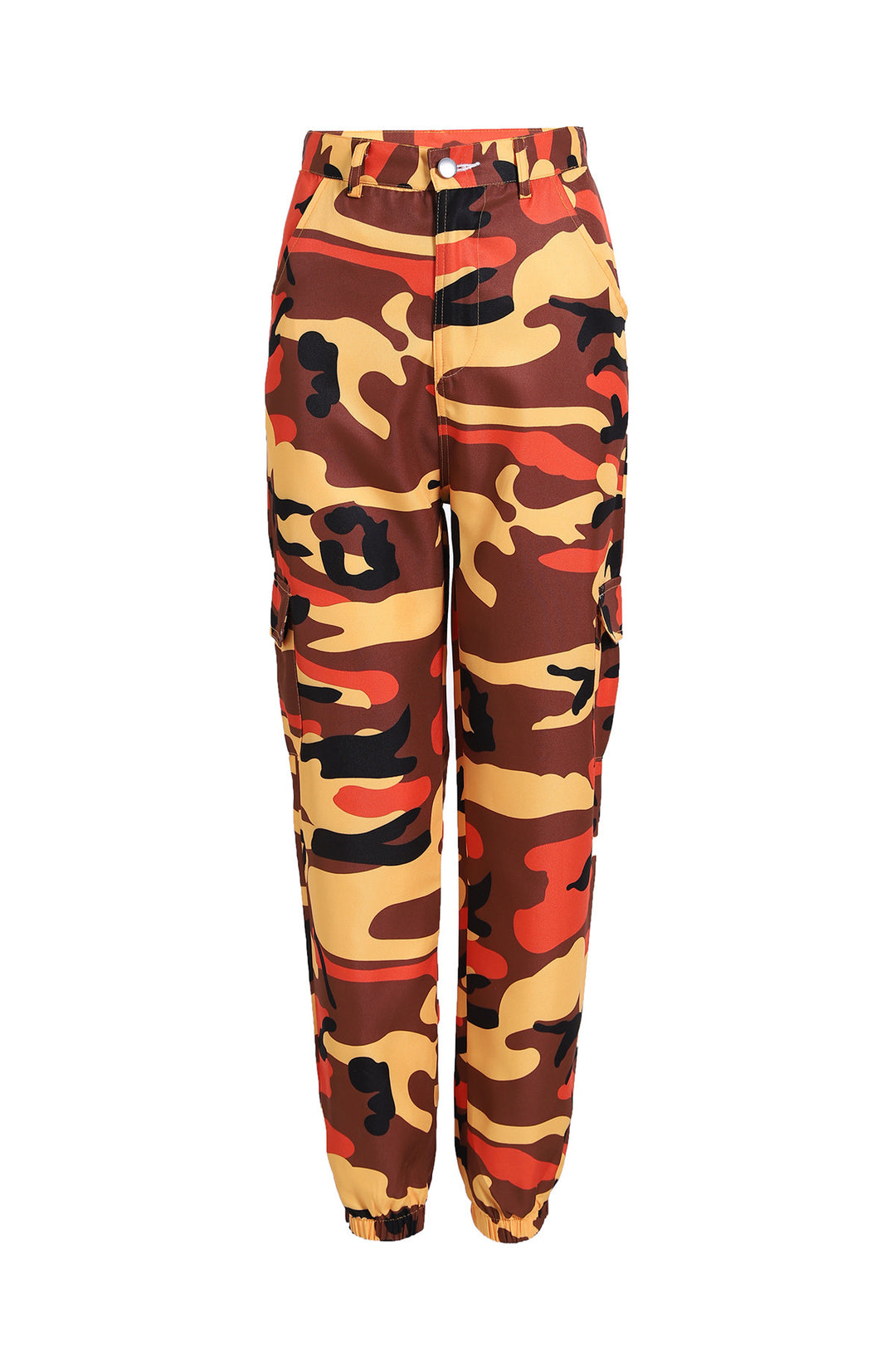 Damen Cargohose im modernen Camouflage-Design mit praktischen Taschen und elastischem Bund EB