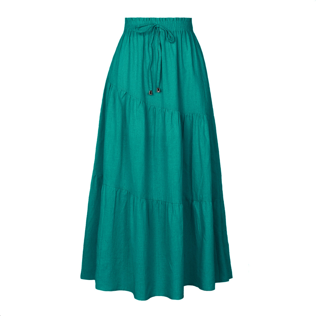 Damen langer Rock mit schwingenden Volants und elastischem Taillenbund EB