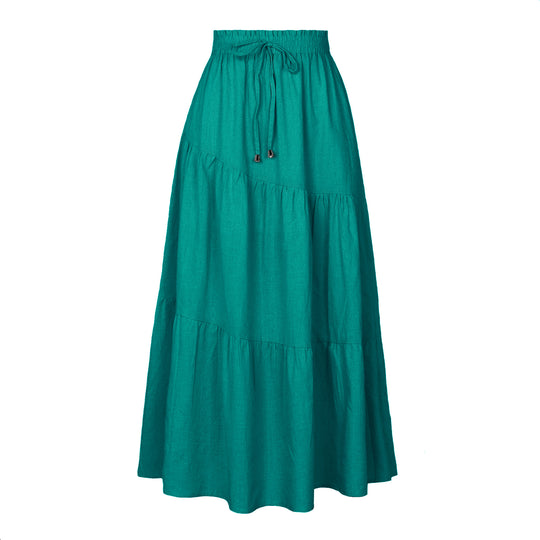 Damen langer Rock mit schwingenden Volants und elastischem Taillenbund EB