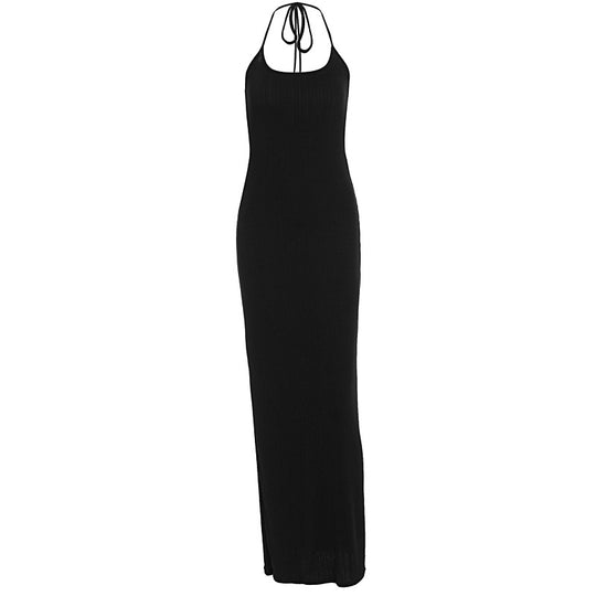 Damen elegantes Maxi-Kleid mit schmeichelndem Schnitt und raffiniertem Halterneck EB