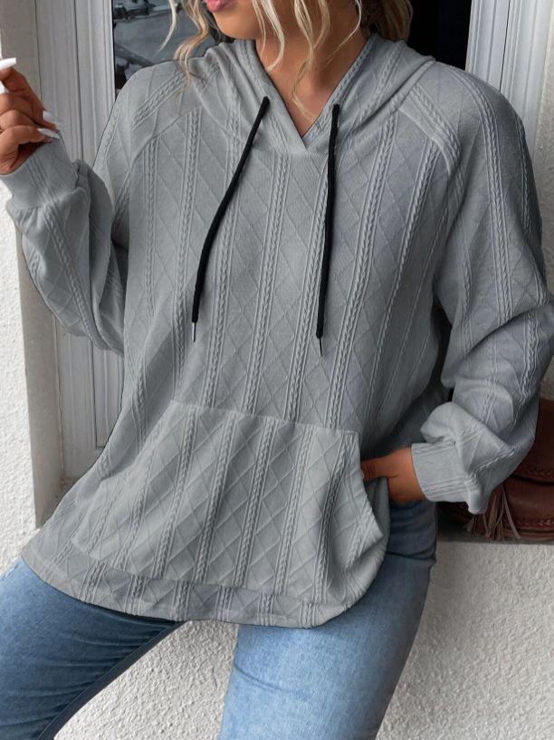 Damen halsferne Kapuzenpullover mit strukturiertem Design EB