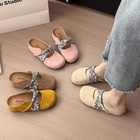 Damen komfortable Hausschuh-Slipper mit dekorativem Riemen und wärmendem Innenfutter EB
