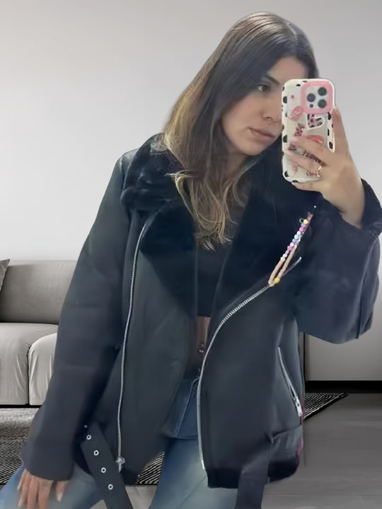 Damen trendige und funktionale Oversize-Jacke mit abnehmbarer Kapuze EB