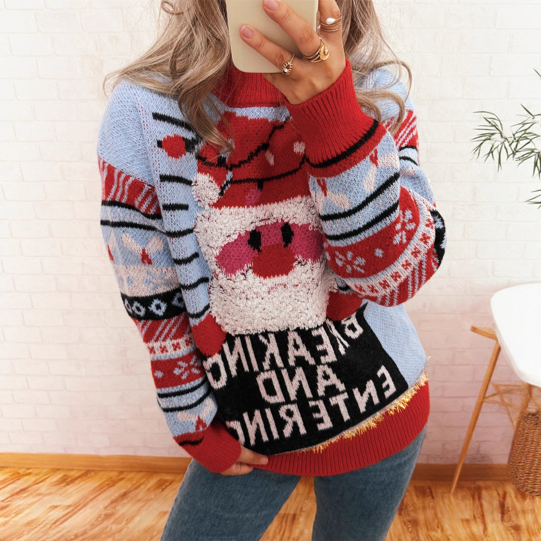 Damen Weihnachts-Pullover mit kreativem Rentier-Motiv und fröhlichem Design EB