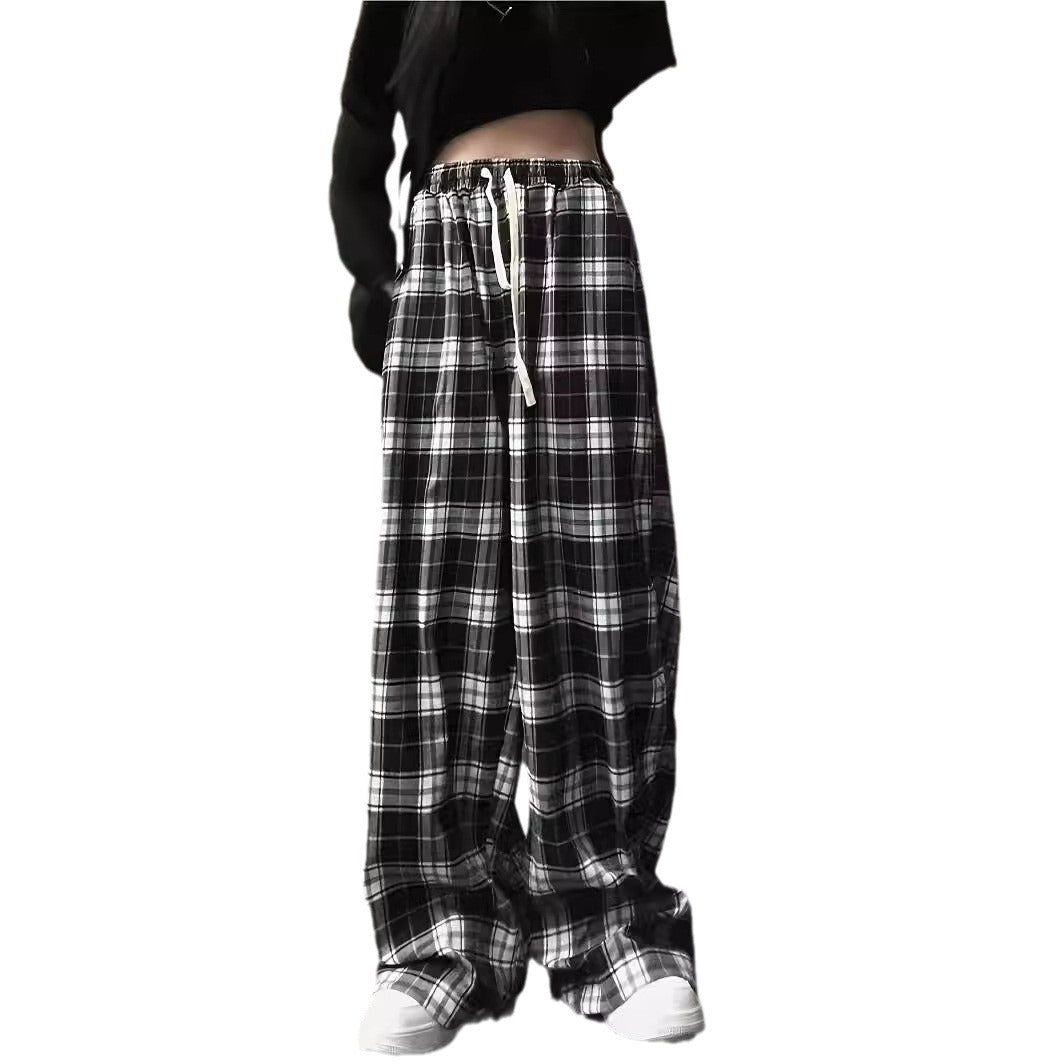 Damen Weite Karohose mit elastischem Bund und Kordelzug EB
