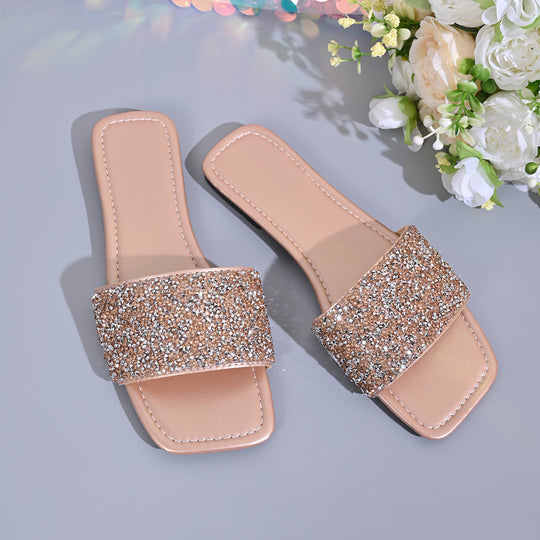 Damen Glamouröse Riemchen-Pantoletten mit funkelndem Glitter-Design EB
