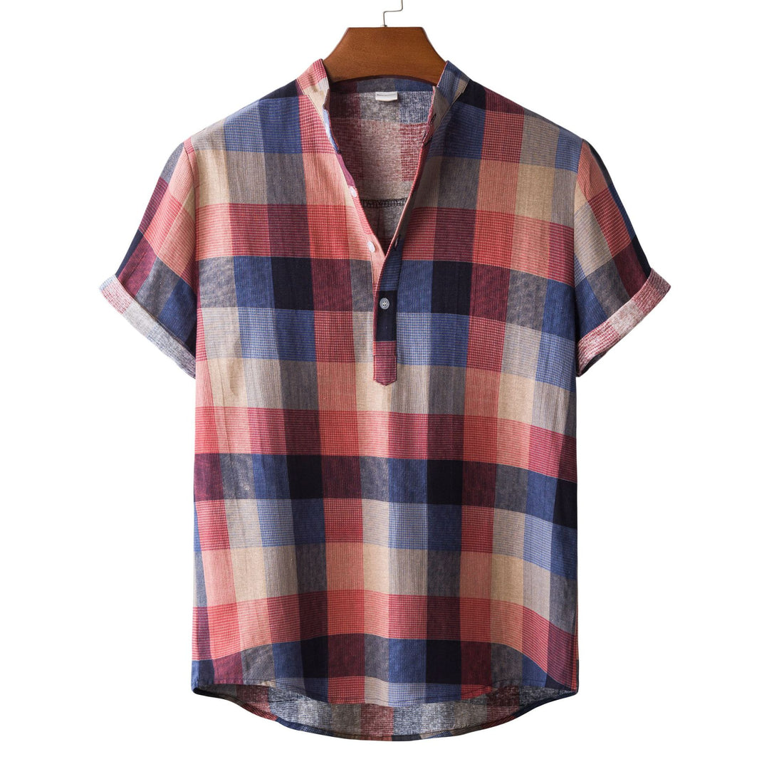 Herren Kurzarmhemd im modernen Karo-Design mit Henley-Ausschnitt und bequemer Passform EB