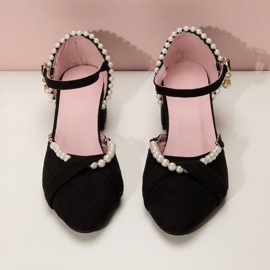 Damen Elegante Absatzsandalen mit zarter Perlenverzierung und komfortablem Blockabsatz EB
