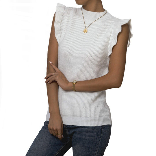 Damen Strickoberteil mit Rüsche und hohem Kragen EB