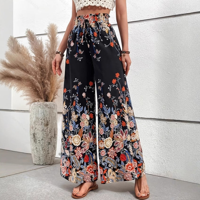 Damen Palazzohose mit buntem Print und elastischem Bund EB