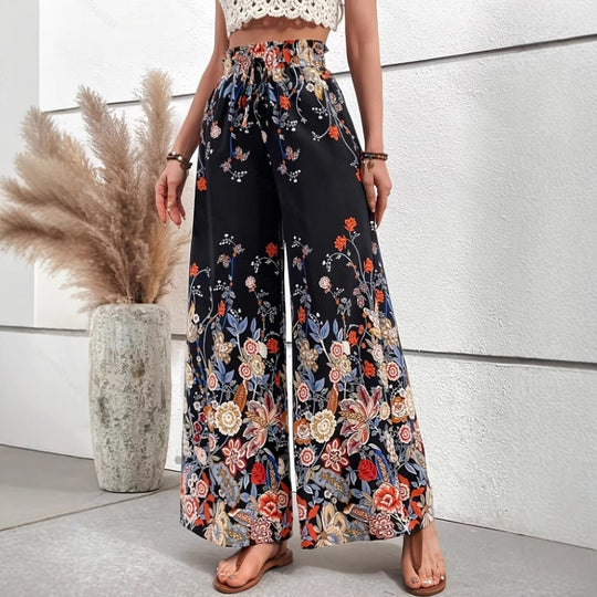 Damen Palazzohose mit buntem Print und elastischem Bund EB