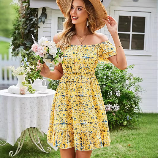 Damen lässiges Sommerkleid mit Rüschendetails EB