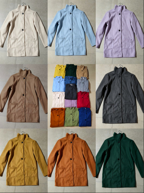 Unisex nan leichter Übergangs-Mantel mit Stehkragen, verdeckter Knopfleiste und aufgesetzten Taschen EB
