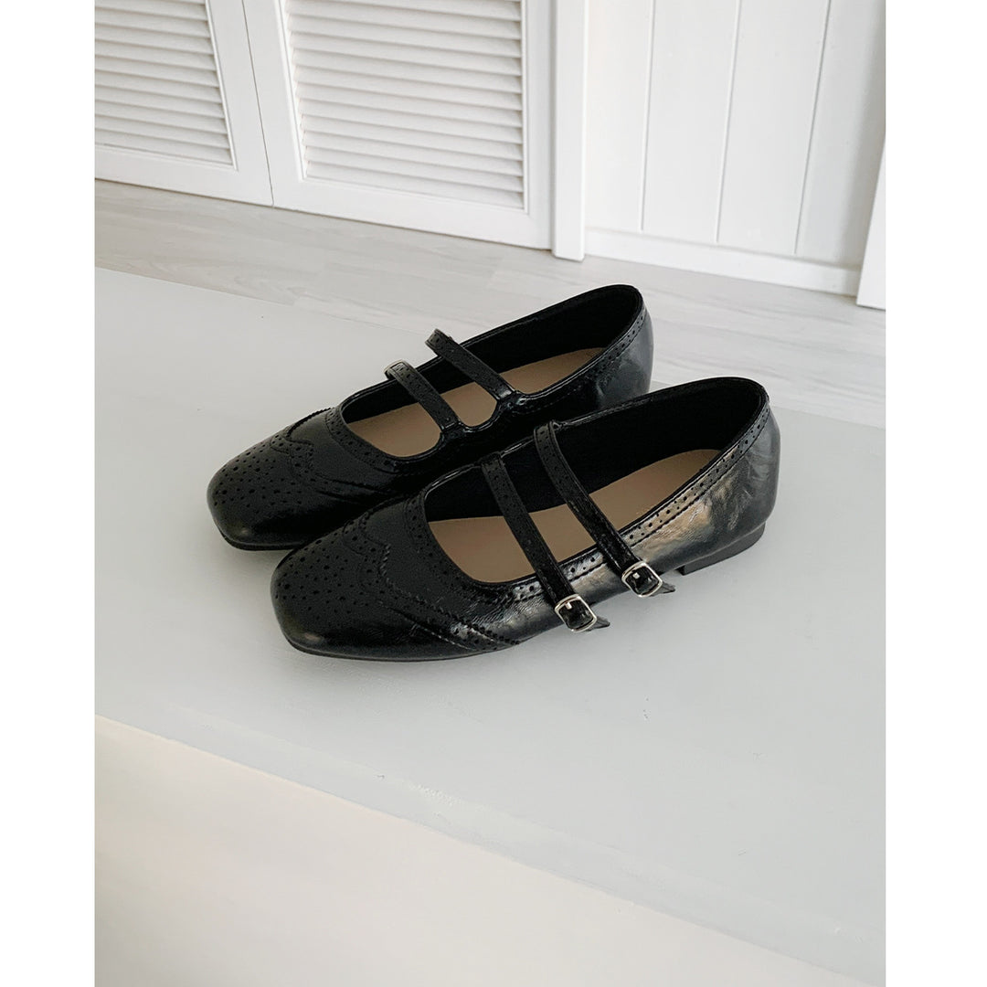 Damen Ballerinas mit doppeltem Riemen und modischer Schnallenverzierung EB