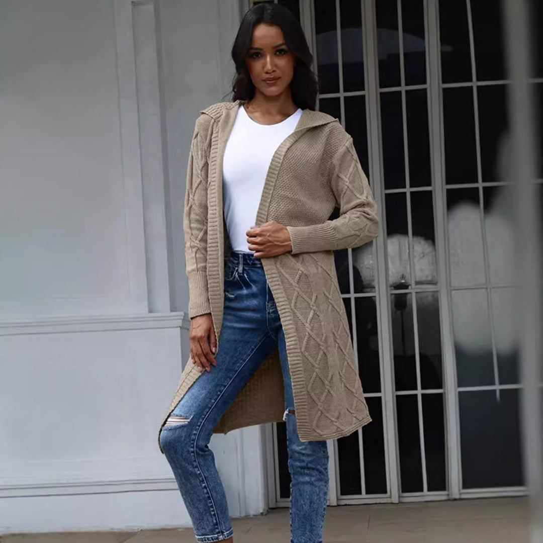 Damen Grobstrick-Kimono-Cardigan mit elegantem Zopfmuster und offenen Ärmeln EB