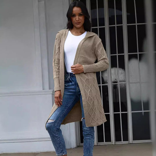 Damen Grobstrick-Kimono-Cardigan mit elegantem Zopfmuster und offenen Ärmeln EB