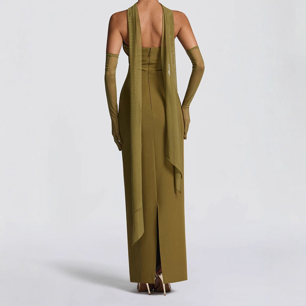 Damen Elegantes Schulterfreies Maxikleid mit figurformenden Einsätzen EB
