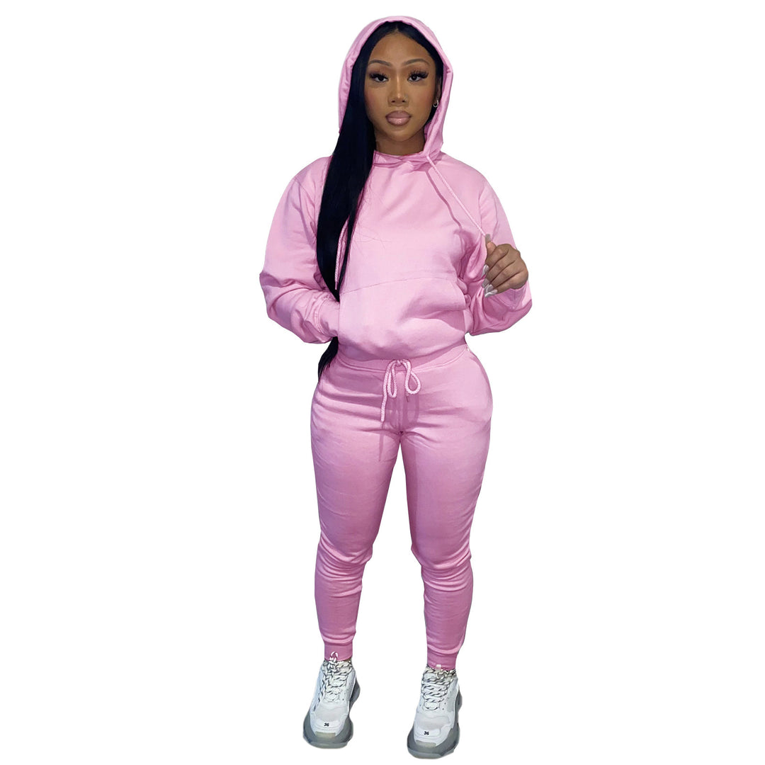 Damen nan Kapuzen-Lounge-Set mit Kängurutasche taillierter Jogginghose und Bündchen EB