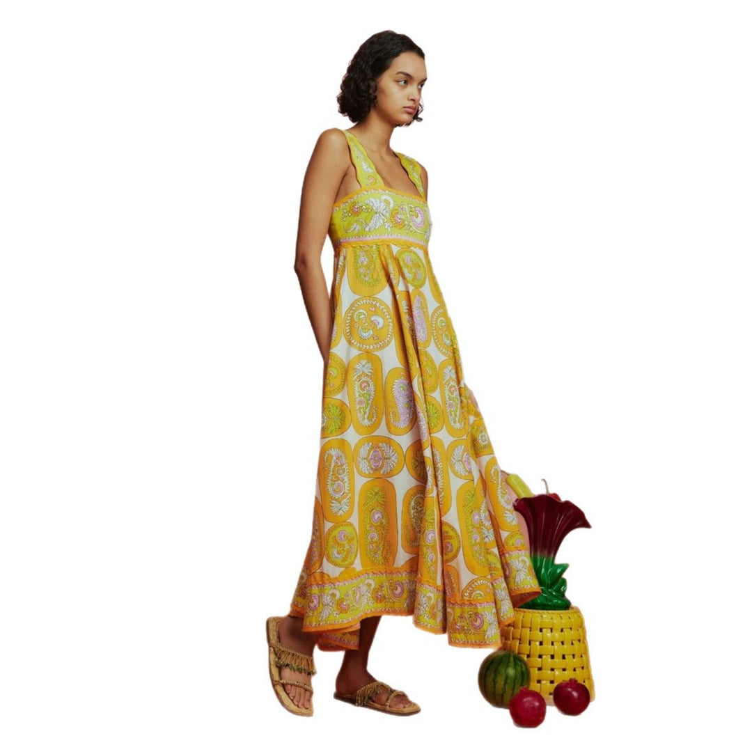 Damen Maxikleid mit verspieltem Paisley-Design und schmalem Taillengürtel EB