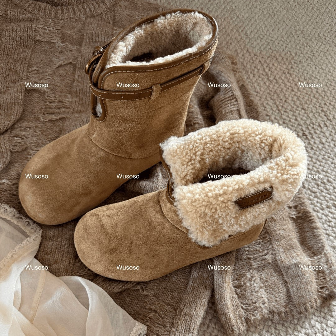 Damen Fluffy Winterboots aus hochwertigem Veloursleder mit kuscheligem Innenfutter EB