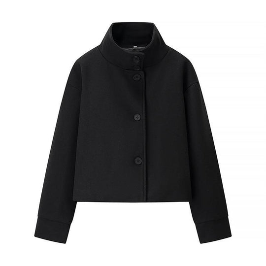 Damen modische Cropped-Jacke mit hohem Kragen und praktischen Knöpfen EB