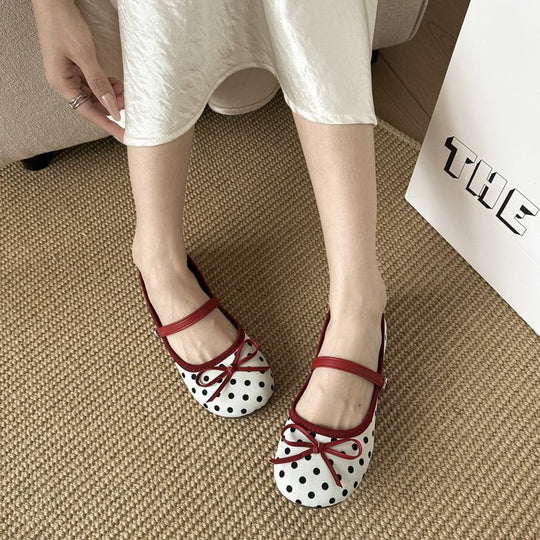 Damen Ballerinas mit dekorativem Schleifen-Design und Punktmuster EB