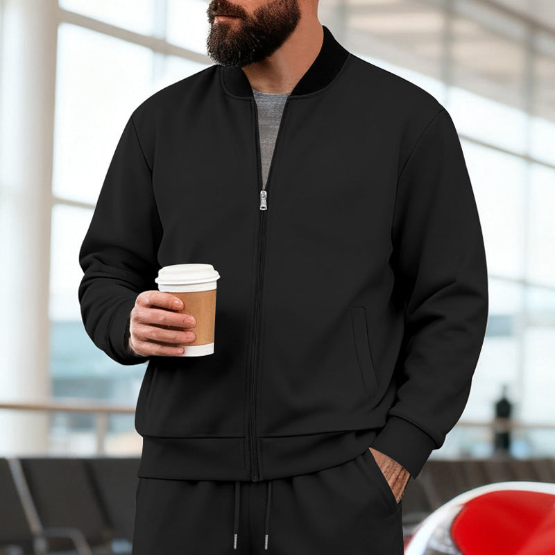 Herren nan urbane Sweat-Trackjacke mit Stehkragen verdecktem Reißverschluss elastischen Rippbündchen und Eingrifftaschen EB