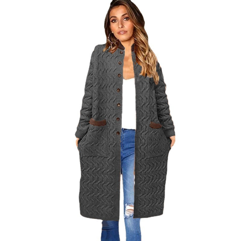 Damen Strickmantel mit tiefen Taschen und Knopfdetails EB