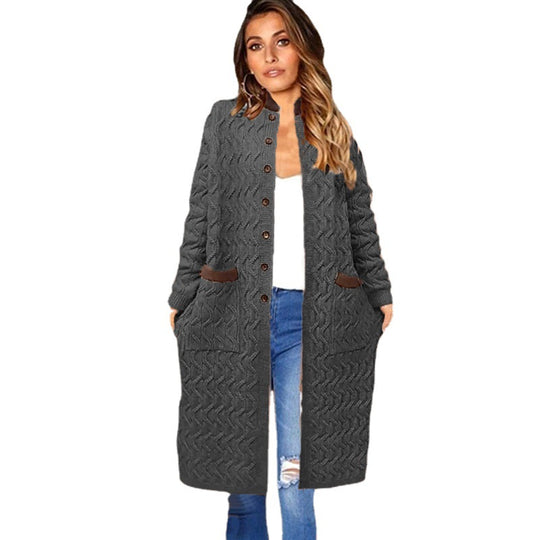 Damen Strickmantel mit tiefen Taschen und Knopfdetails EB