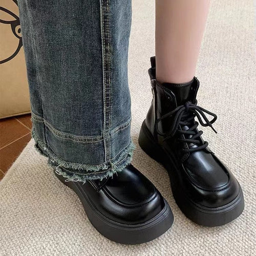 Damen Modische High-Top Stiefel mit robuster Plattformsohle und stylischem Schnürsystem EB