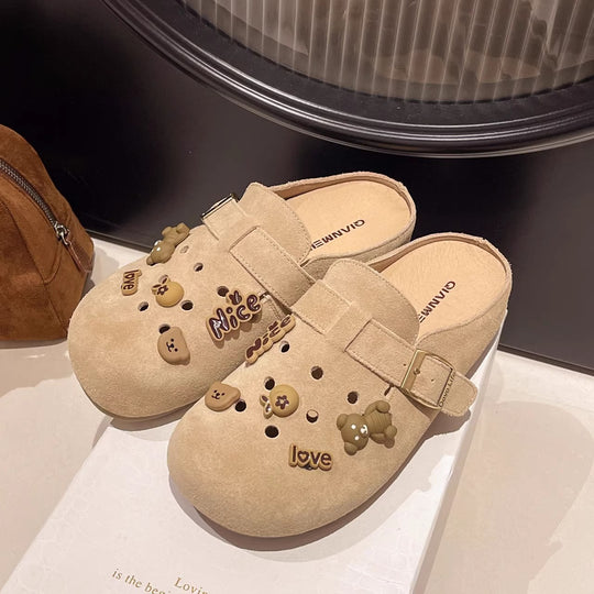 Damen Clogs mit modischem Riemendesign und verspieltem Dekor EB
