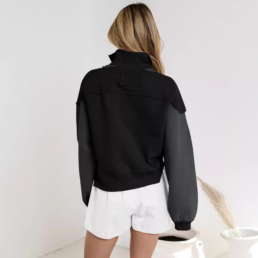 Damen Sportlicher Pullover mit hohem Kragen und Zierriegel EB