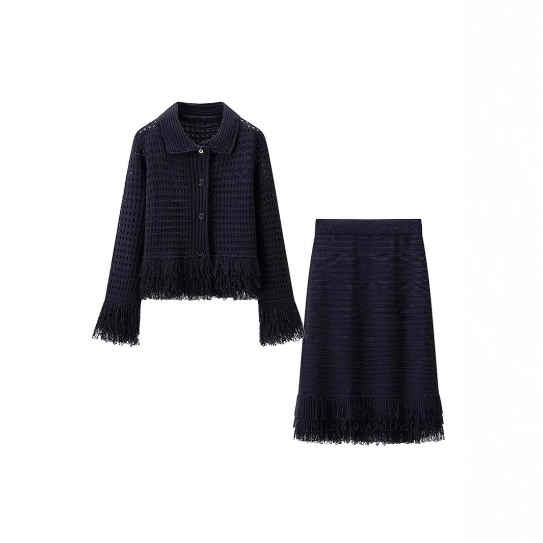 Damen Midirock mit fransiertem Saum und strukturiertem Design EB