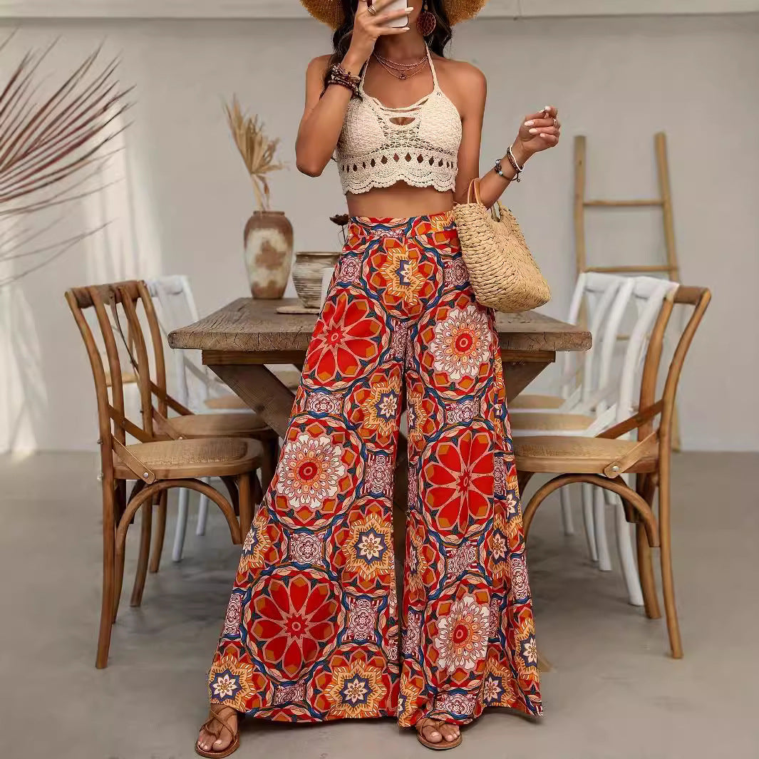 Damen weite Sommerhose mit floralen Muster EB
