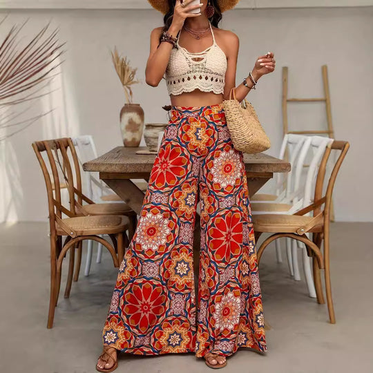 Damen weite Sommerhose mit floralen Muster EB