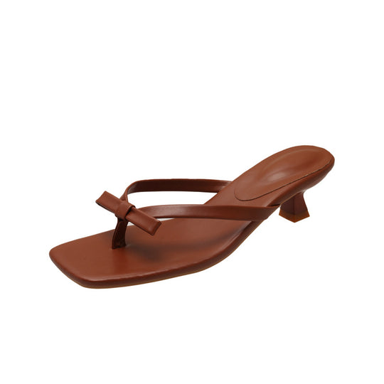 Damen flache Zehentrenner-Sandalen mit elegantem Schleifen-Detail EB