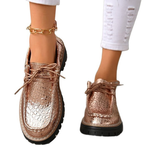 Damen Modische Schnürschuhe mit schimmerndem Schlangenleder-Design EB