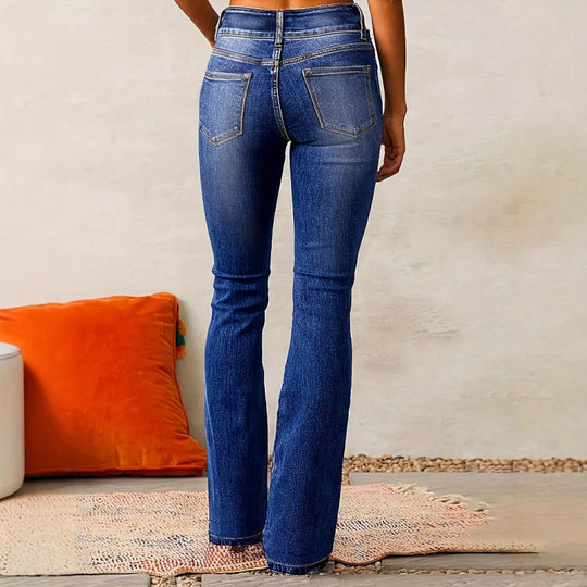 Damen Bootcut Jeans mit hohem Bund und modischen Knöpfen EB
