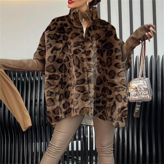 Damen Kuschel-Fleece-Poncho im Leopardenmuster EB