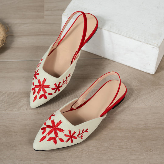Damen Slingback-Ballerinas mit kunstvoller Stickerei und schickem spitzen Design EB