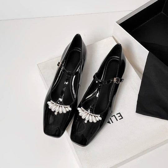 Damen Slingback-Ballerinas mit dekorativen Perlenapplikationen und elegantem Riemen EB