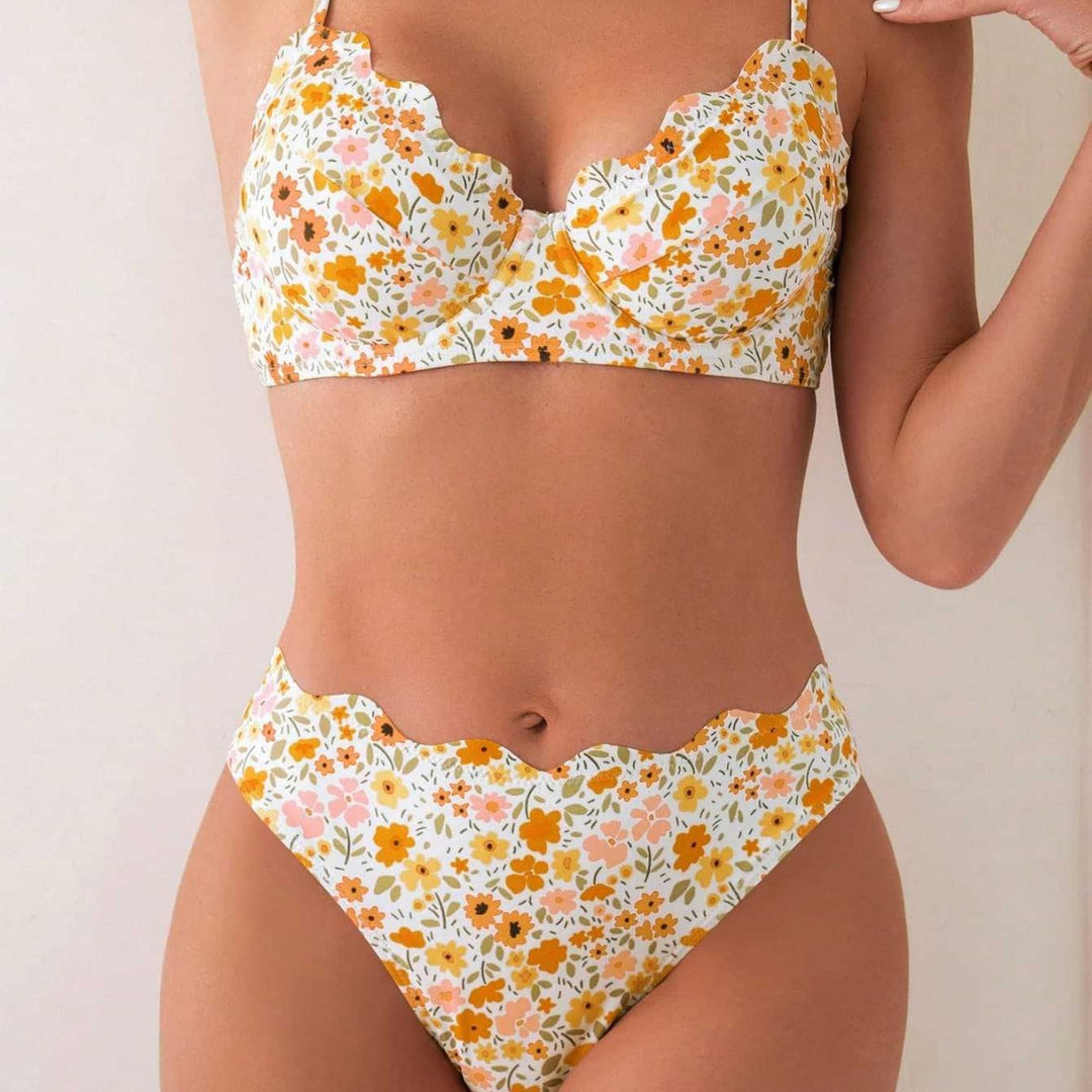 Damen Blumendekorierter Hochschnitt-Bikini EB